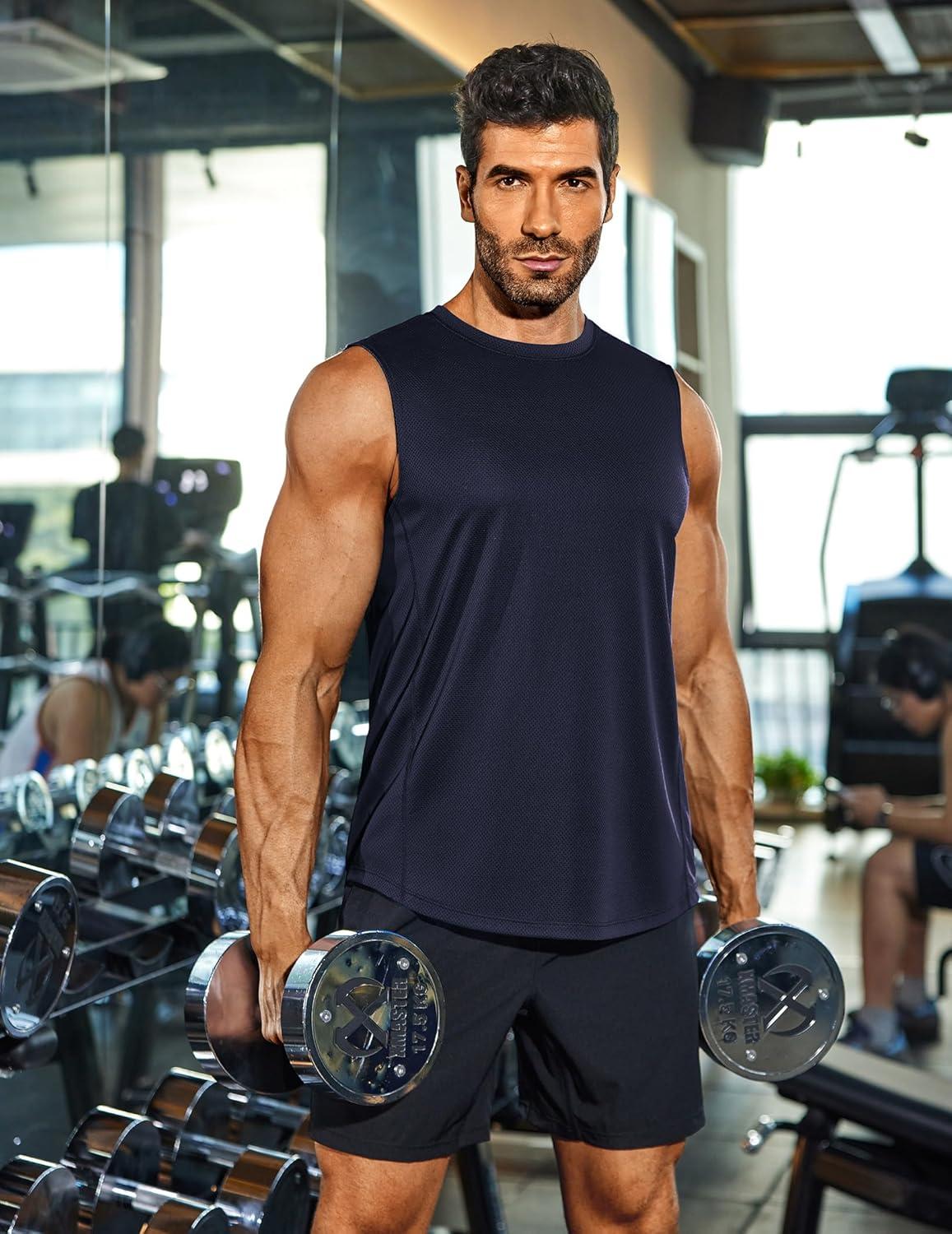 imageCOOFANDY Mens Workout Gym Tank Tops Dry Fit Pack Sleeveless Muscle Shirts Breathable Running TankNavy BlueBlue