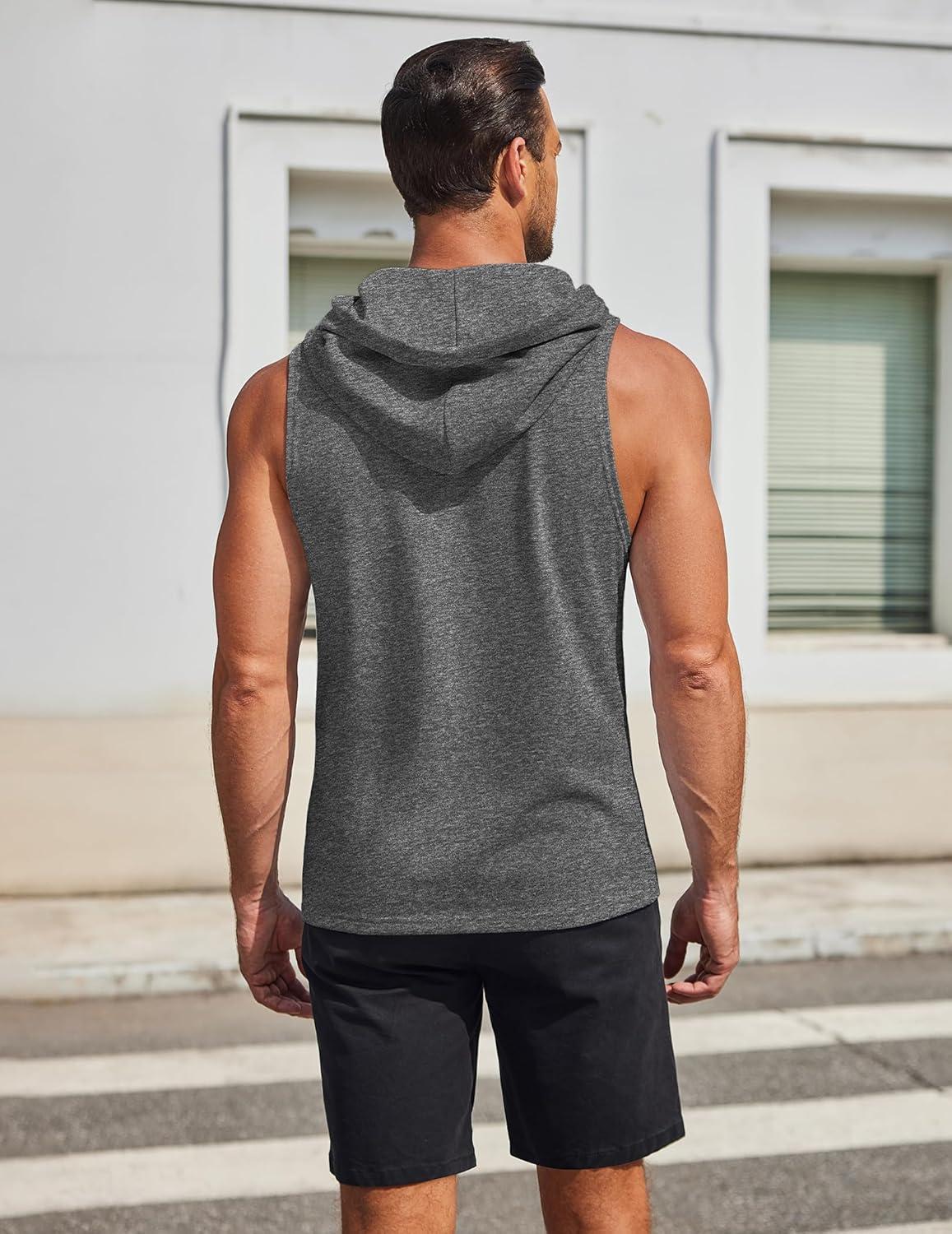 imageCOOFANDY Mens Workout Hooded Tank Tops Sleeveless Gym Hoodies Cotton Muscle Cut Off Shirt Bodybuilding Henley ShirtsDark Grey