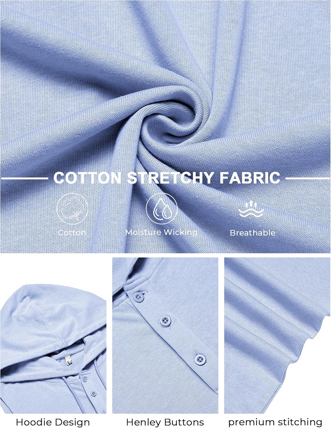 imageCOOFANDY Mens Workout Hooded Tank Tops Sleeveless Gym Hoodies Cotton Muscle Cut Off Shirt Bodybuilding Henley ShirtsLight Blue