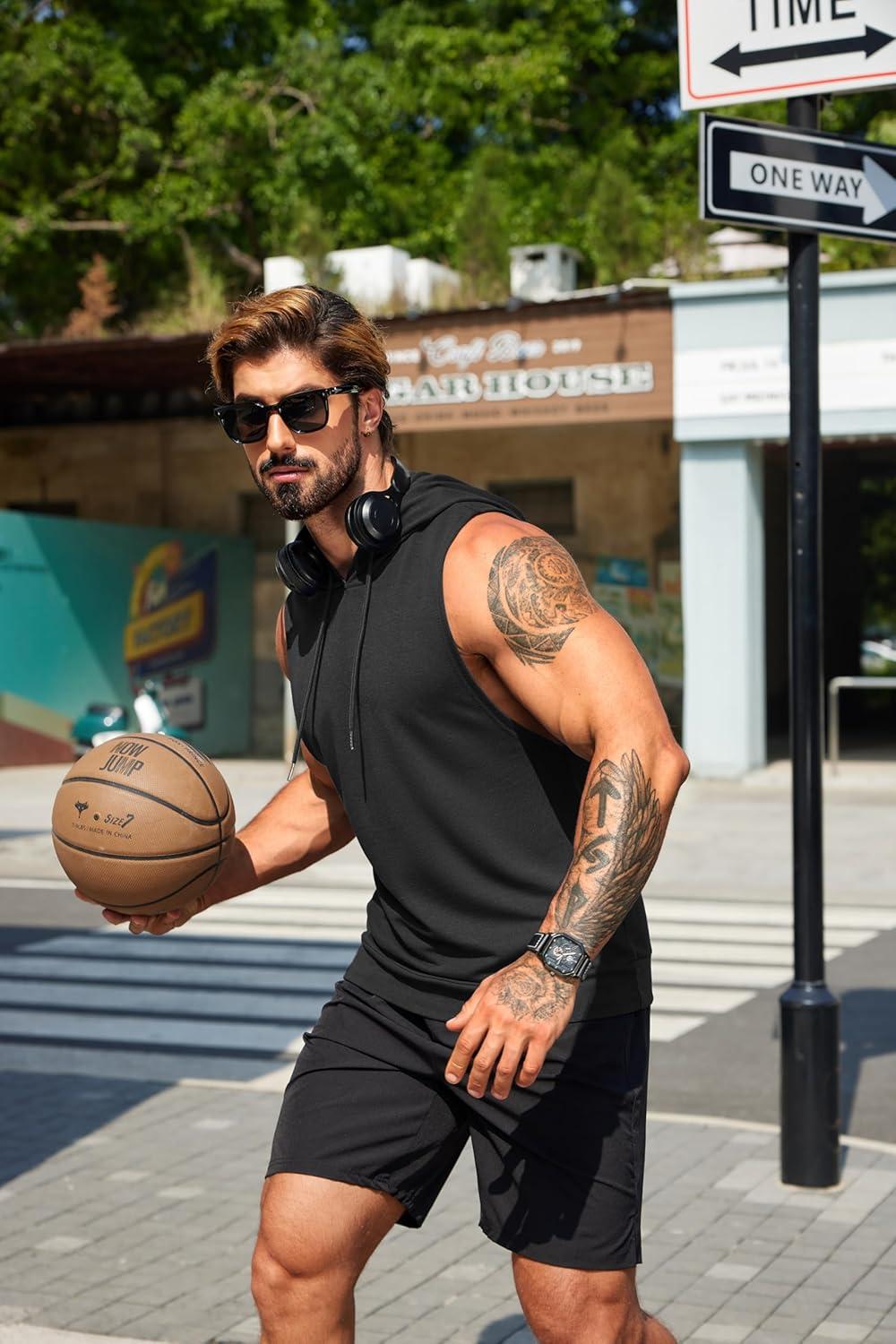 imageCOOFANDY Mens Workout Hooded Tank Tops Sleeveless Muscle Cut Off Shirts Athletic Gym Hoodies for Training FitnessArmy GreenBlack