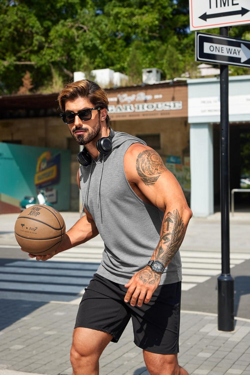 imageCOOFANDY Mens Workout Hooded Tank Tops Sleeveless Muscle Cut Off Shirts Athletic Gym Hoodies for Training FitnessLight Grey