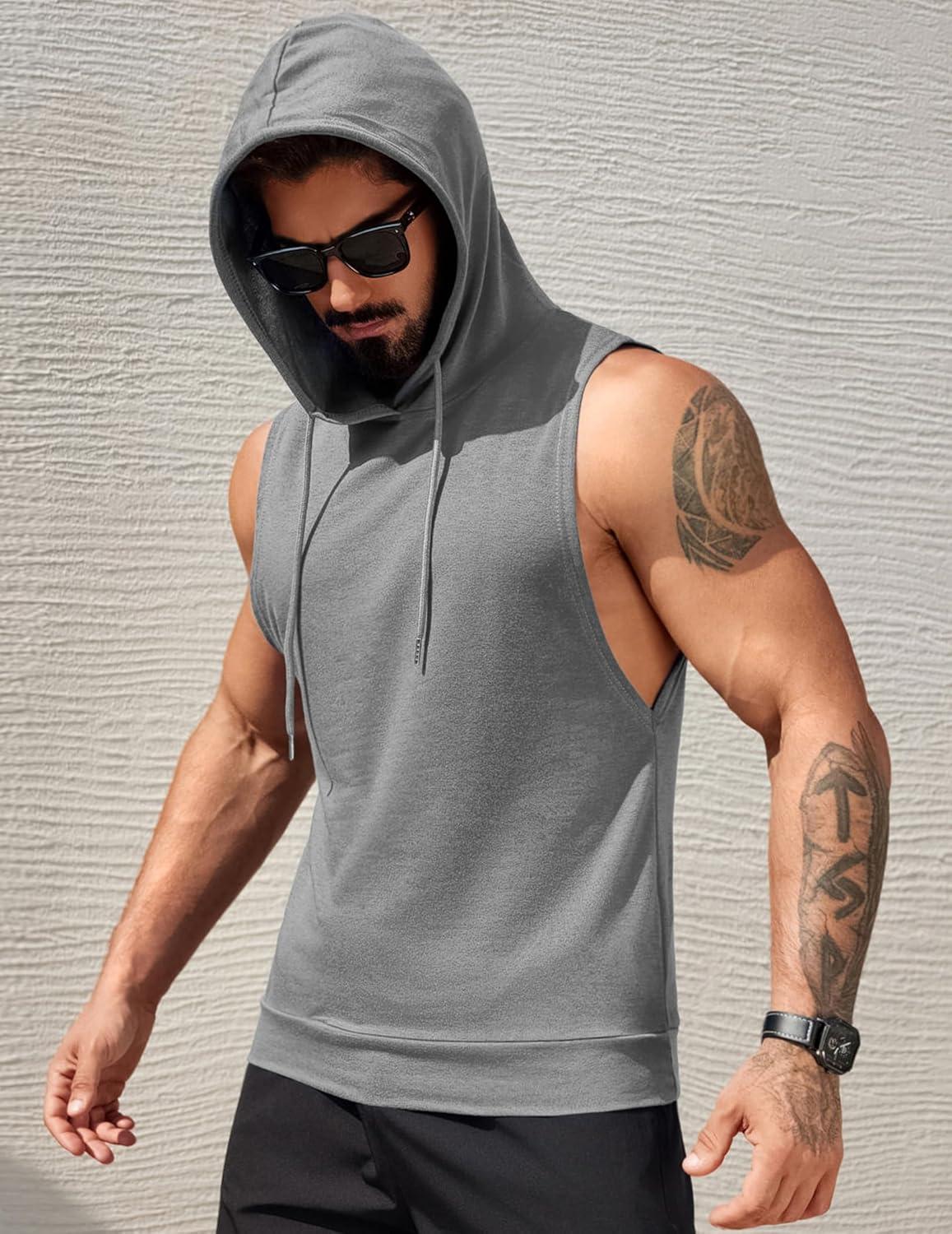 imageCOOFANDY Mens Workout Hooded Tank Tops Sleeveless Muscle Cut Off Shirts Athletic Gym Hoodies for Training FitnessLight Grey