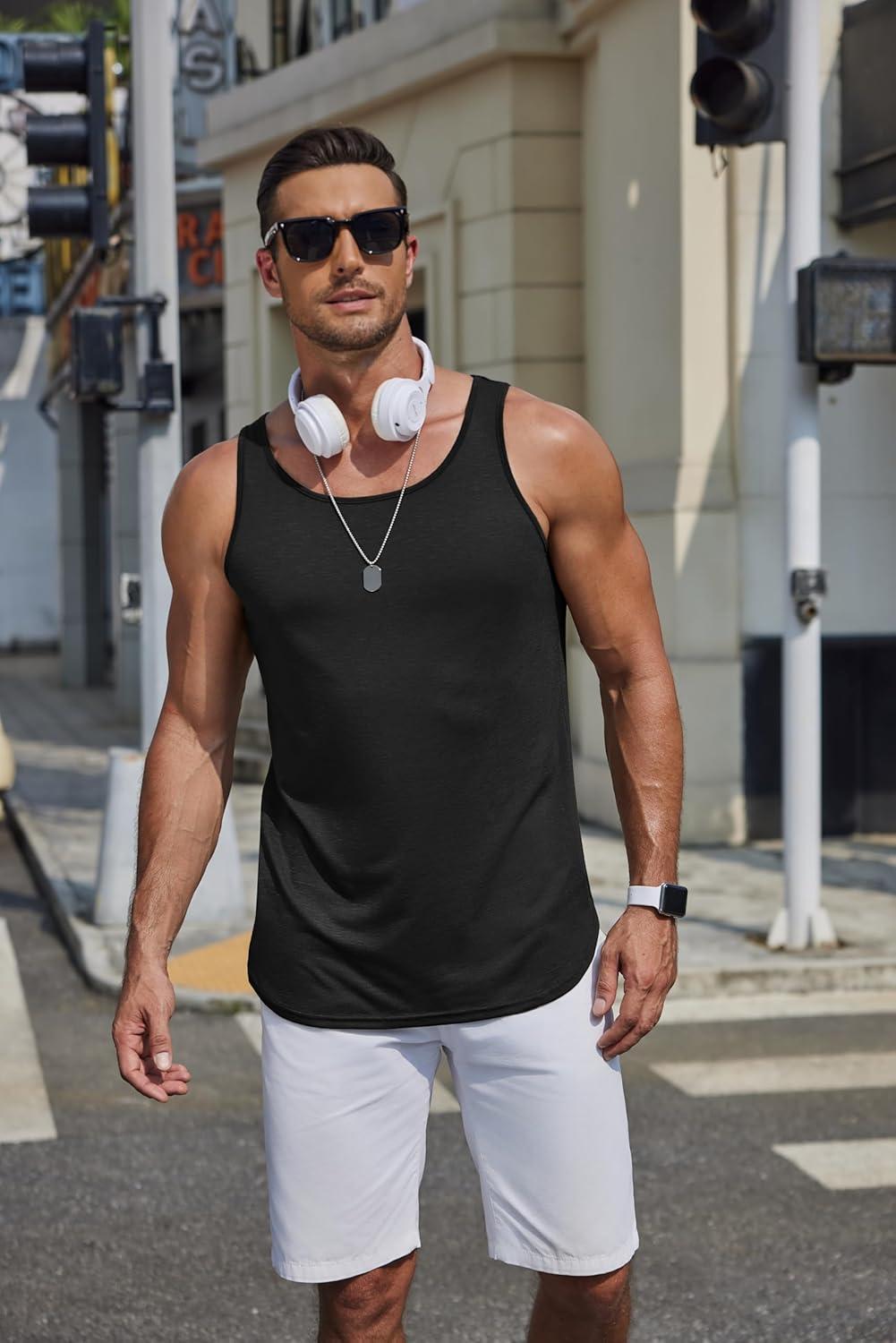 imageCOOFANDY Mens Workout Tank Tops 2 Pack Gym Muscle Sleeveless Shirt Casual Stringer Athletic Tee Shirts SummerBlack