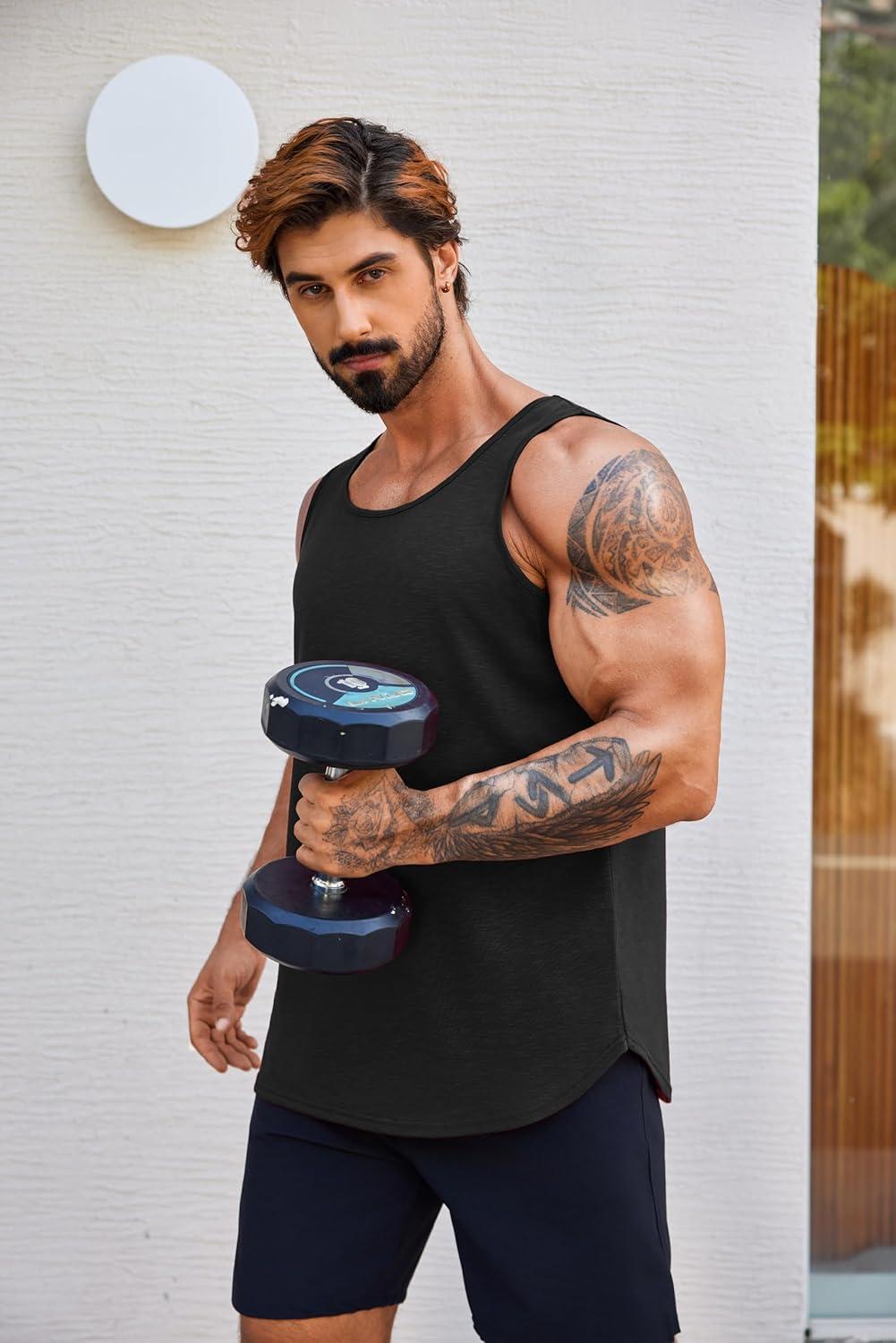 imageCOOFANDY Mens Workout Tank Tops 2 Pack Gym Muscle Sleeveless Shirt Casual Stringer Athletic Tee Shirts SummerBlack