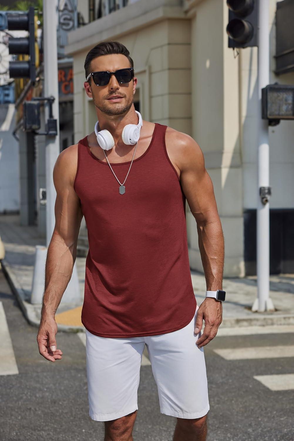 imageCOOFANDY Mens Workout Tank Tops 2 Pack Gym Muscle Sleeveless Shirt Casual Stringer Athletic Tee Shirts SummerBlack Wine Red
