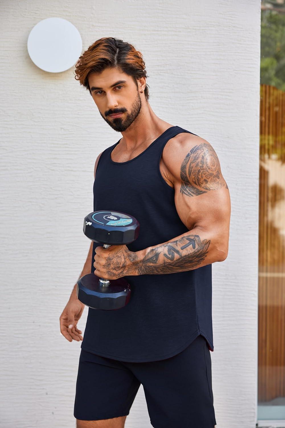 imageCOOFANDY Mens Workout Tank Tops 2 Pack Gym Muscle Sleeveless Shirt Casual Stringer Athletic Tee Shirts SummerBlacknavy