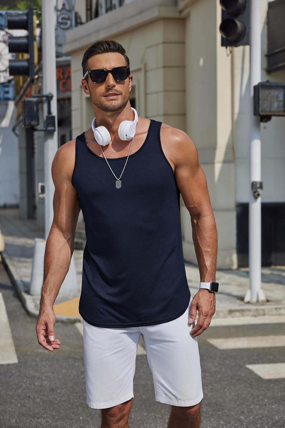 imageCOOFANDY Mens Workout Tank Tops 2 Pack Gym Muscle Sleeveless Shirt Casual Stringer Athletic Tee Shirts SummerBlacknavy