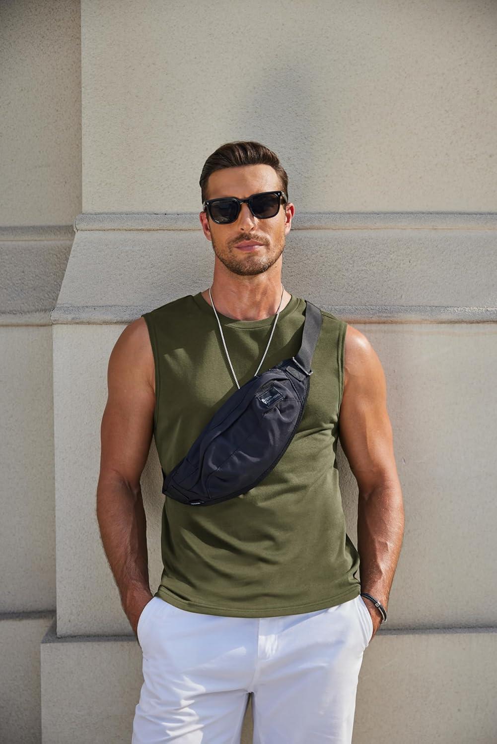imageCOOFANDY Mens Workout Tank Tops Cotton 3 Pack Soft Muscle Shirt Sleeveless Classic T Shirts Gym Athletic TankBlackArmy Green