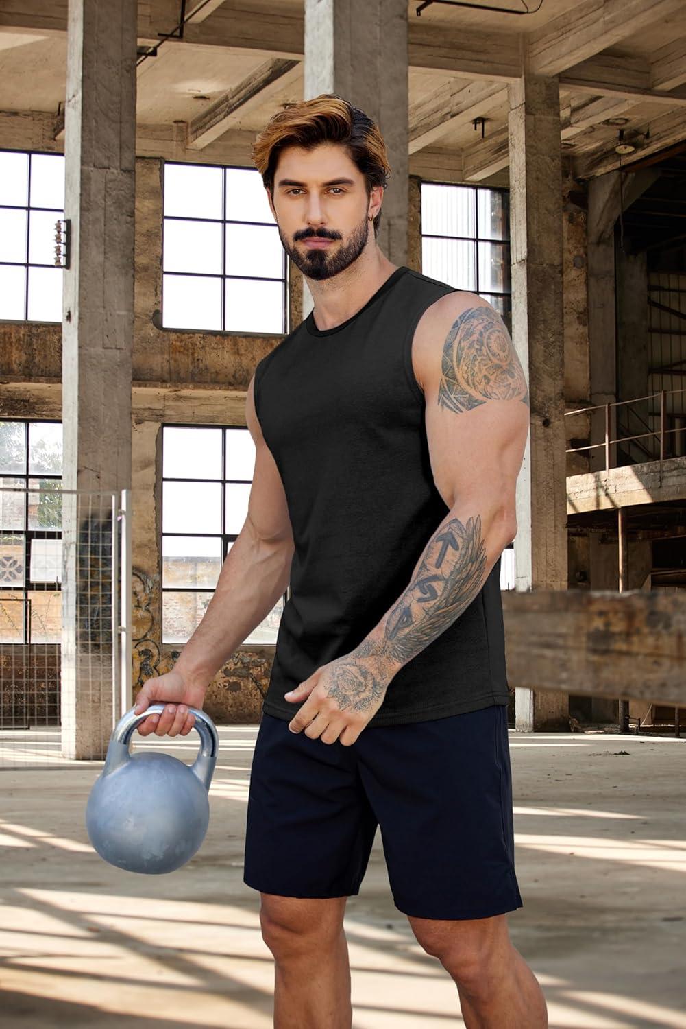 imageCOOFANDY Mens Workout Tank Tops Cotton 3 Pack Soft Muscle Shirt Sleeveless Classic T Shirts Gym Athletic TankBlackMedium Grey Wine Red