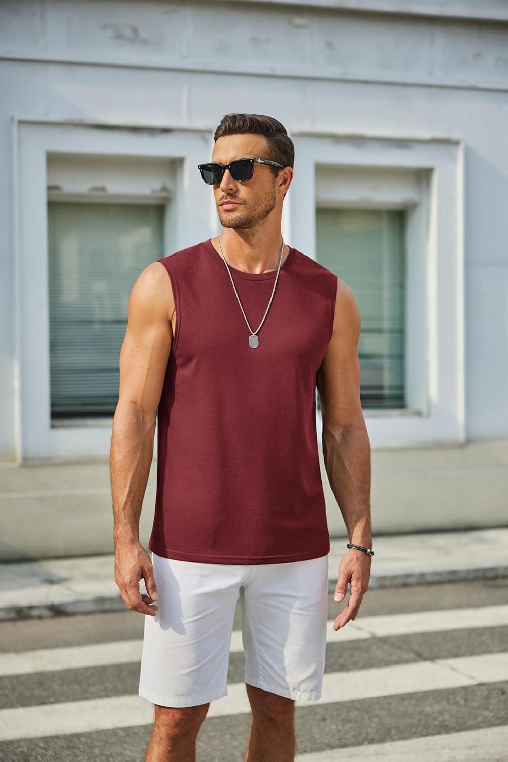 imageCOOFANDY Mens Workout Tank Tops Cotton 3 Pack Soft Muscle Shirt Sleeveless Classic T Shirts Gym Athletic TankBlackMedium Grey Wine Red