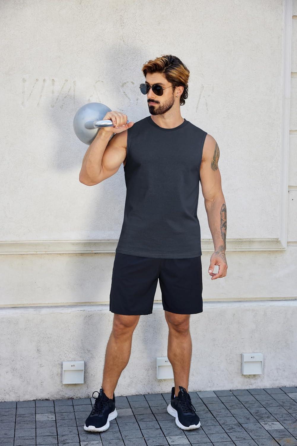 imageCOOFANDY Mens Workout Tank Tops Cotton 3 Pack Soft Muscle Shirt Sleeveless Classic T Shirts Gym Athletic TankBlackNavyMedium Grey