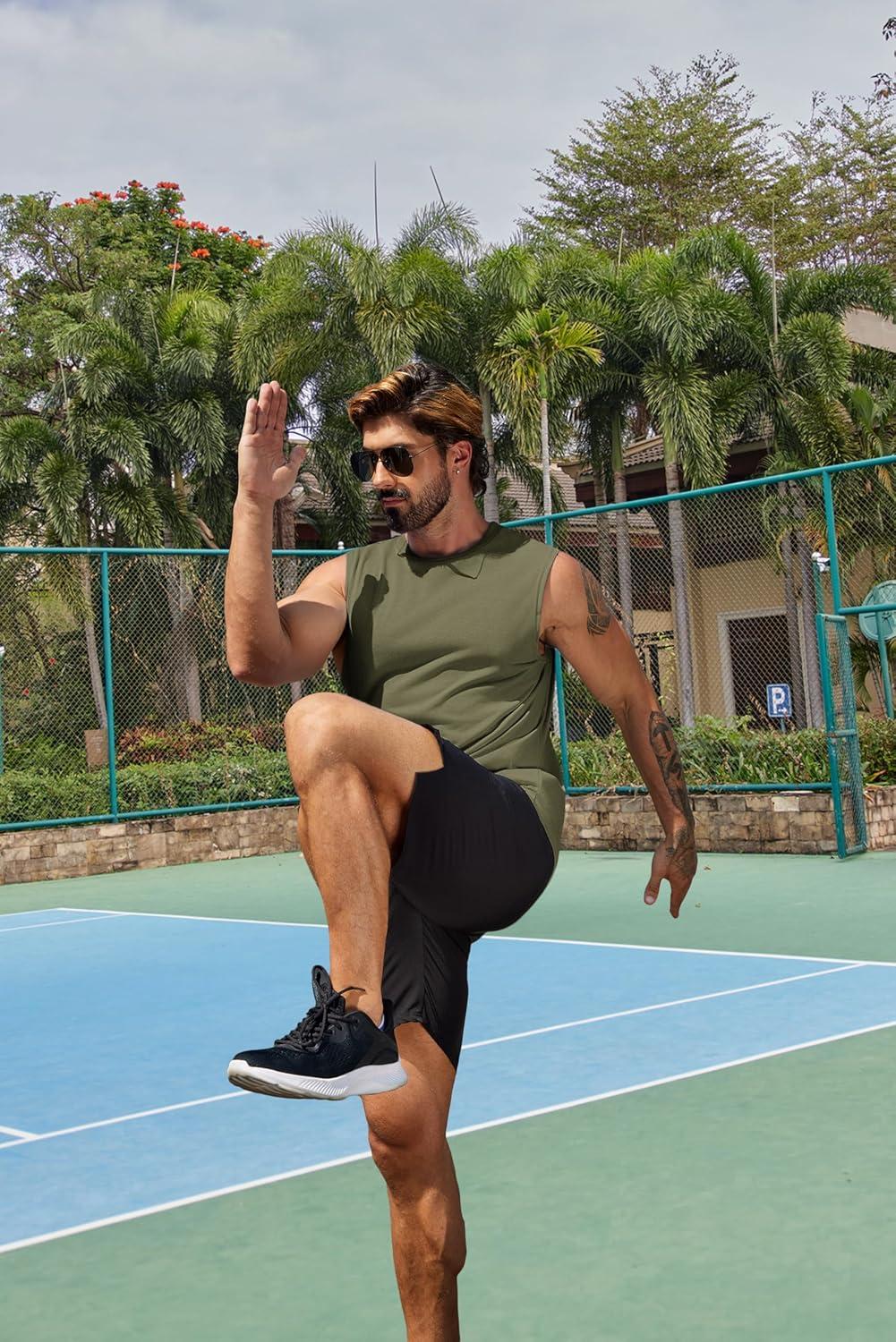 imageCOOFANDY Mens Workout Tank Tops Cotton 3 Pack Soft Muscle Shirt Sleeveless Classic T Shirts Gym Athletic TankBlackWhiteArmy Green