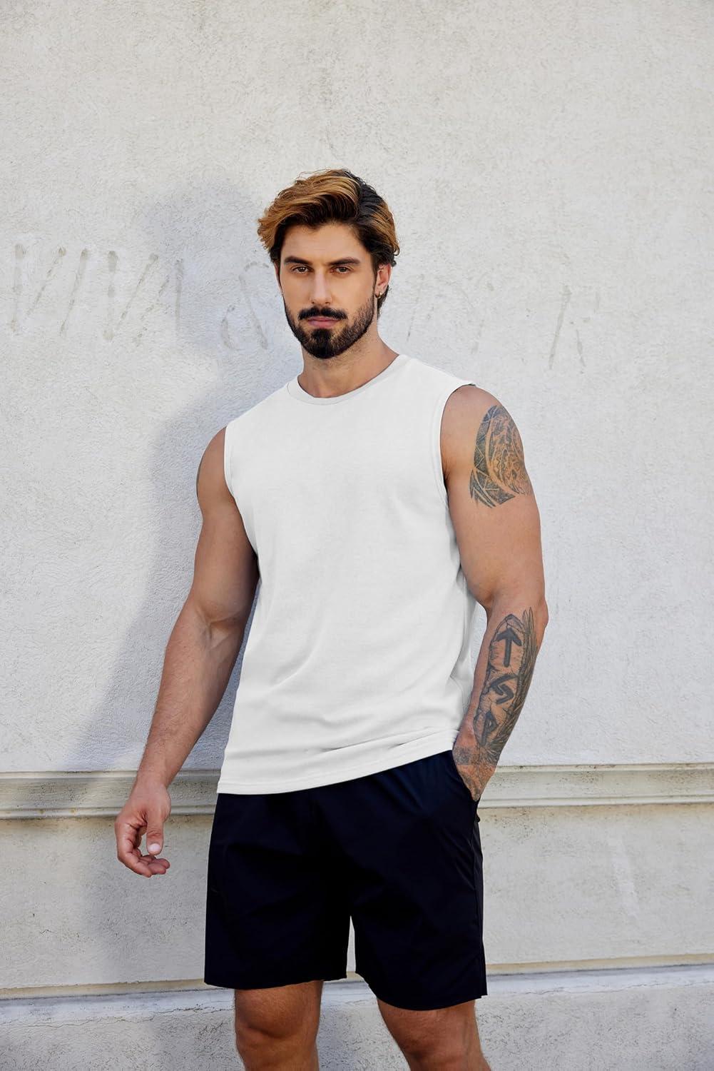 imageCOOFANDY Mens Workout Tank Tops Cotton 3 Pack Soft Muscle Shirt Sleeveless Classic T Shirts Gym Athletic TankBlackWhiteLight Grey