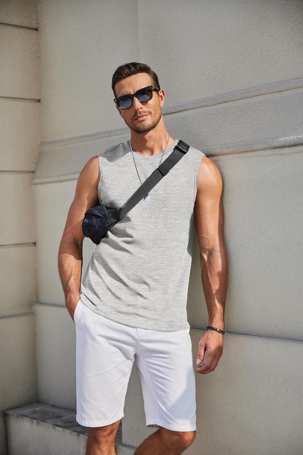 imageCOOFANDY Mens Workout Tank Tops Cotton 3 Pack Soft Muscle Shirt Sleeveless Classic T Shirts Gym Athletic TankBlackWhiteLight Grey
