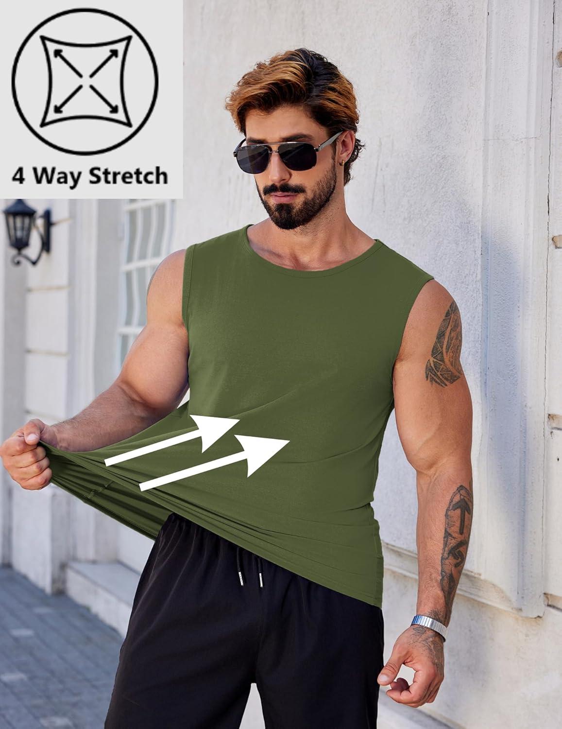 imageCOOFANDY Mens Workout Tank Tops Pack Dry Fit Sleeveless Muscle Gym Shirts Stretch Bodybuilding TeeArmy Green