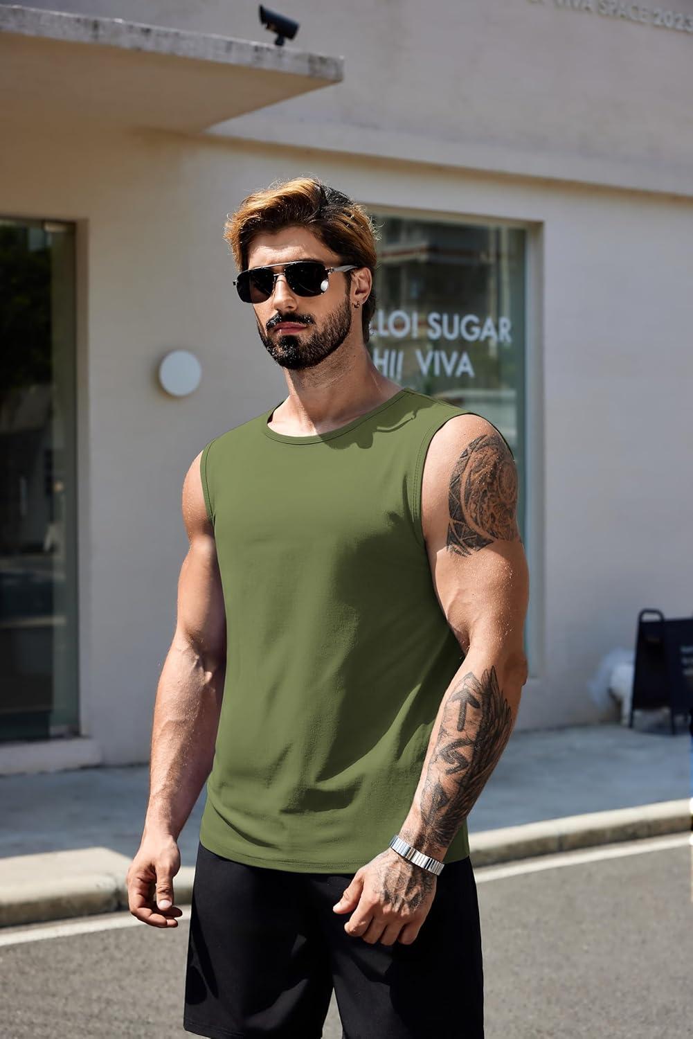 imageCOOFANDY Mens Workout Tank Tops Pack Dry Fit Sleeveless Muscle Gym Shirts Stretch Bodybuilding TeeArmy Green