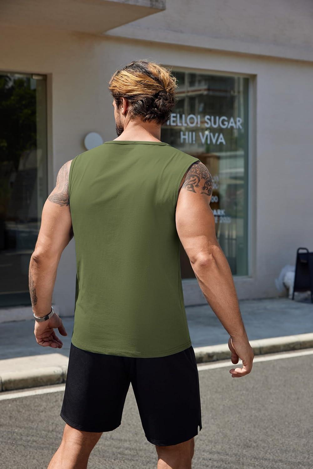 imageCOOFANDY Mens Workout Tank Tops Pack Dry Fit Sleeveless Muscle Gym Shirts Stretch Bodybuilding TeeArmy Green