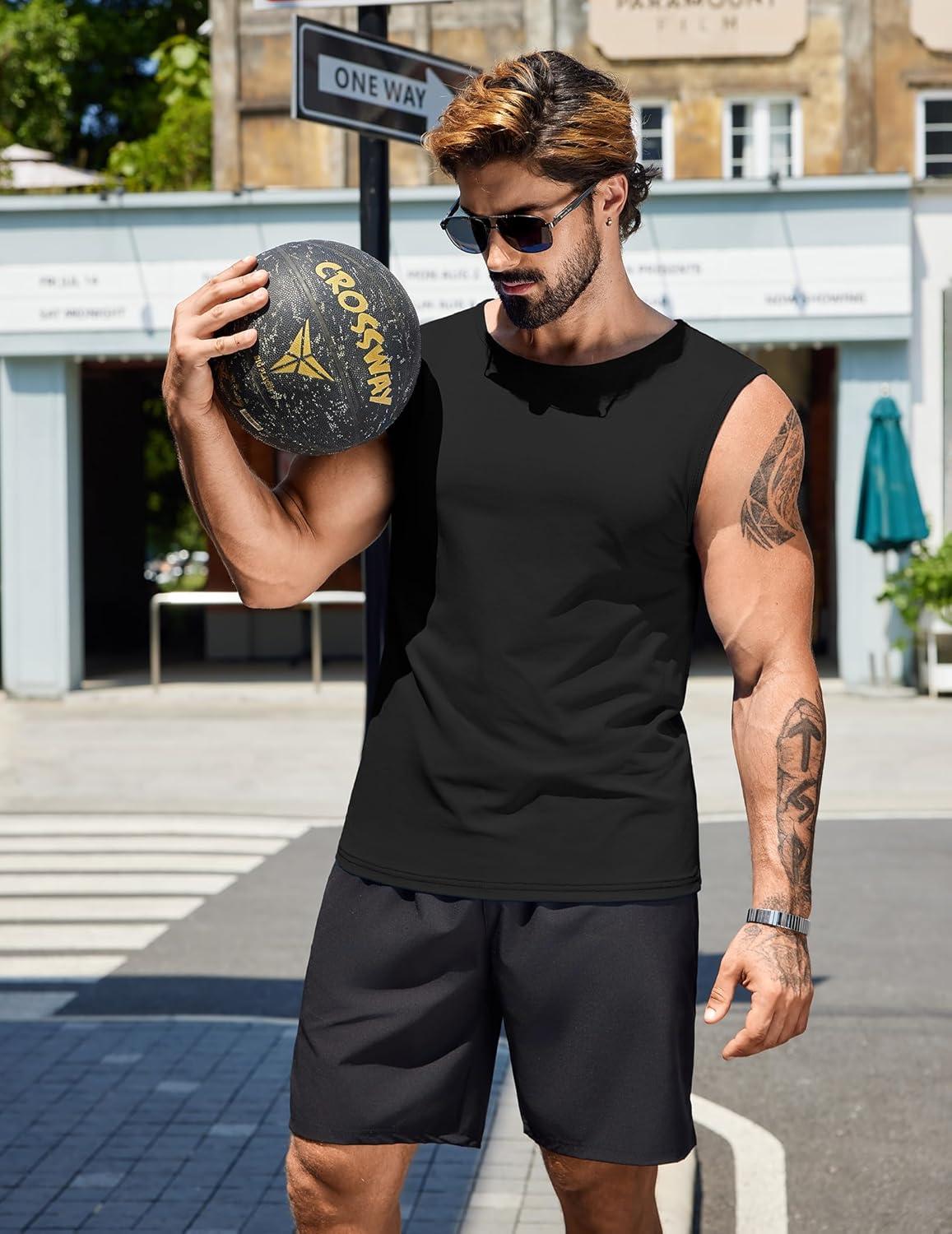 imageCOOFANDY Mens Workout Tank Tops Pack Dry Fit Sleeveless Muscle Gym Shirts Stretch Bodybuilding TeeBlack