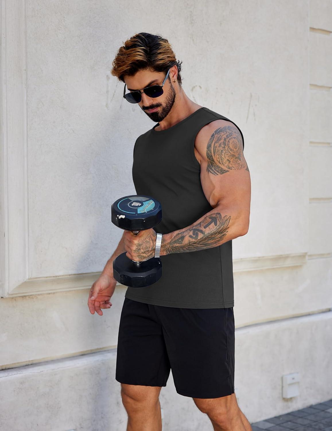 imageCOOFANDY Mens Workout Tank Tops Pack Dry Fit Sleeveless Muscle Gym Shirts Stretch Bodybuilding TeeBlackarmy Green