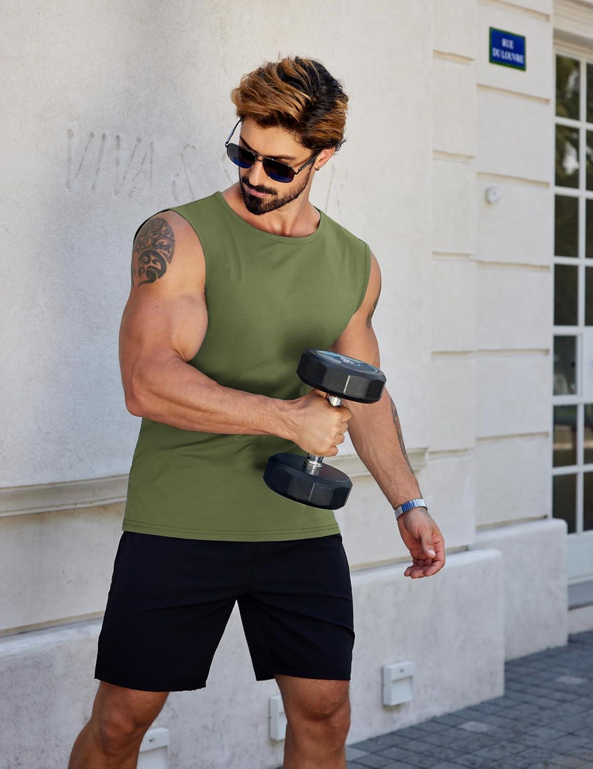 imageCOOFANDY Mens Workout Tank Tops Pack Dry Fit Sleeveless Muscle Gym Shirts Stretch Bodybuilding TeeBlackarmy Green