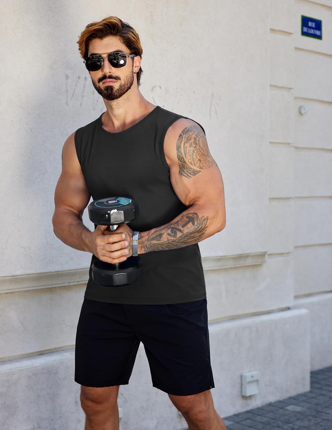imageCOOFANDY Mens Workout Tank Tops Pack Dry Fit Sleeveless Muscle Gym Shirts Stretch Bodybuilding TeeBlackdark Grey