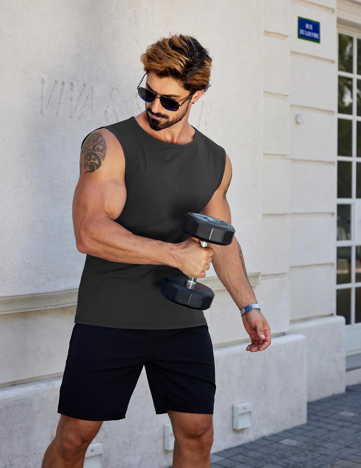 imageCOOFANDY Mens Workout Tank Tops Pack Dry Fit Sleeveless Muscle Gym Shirts Stretch Bodybuilding TeeBlackdark Grey