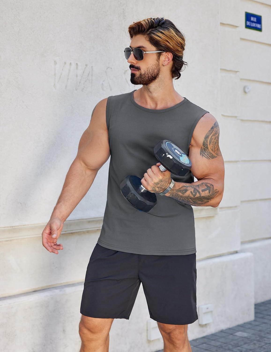 imageCOOFANDY Mens Workout Tank Tops Pack Dry Fit Sleeveless Muscle Gym Shirts Stretch Bodybuilding TeeBlackdark Grey