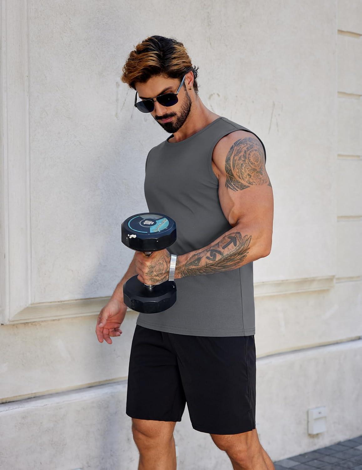 imageCOOFANDY Mens Workout Tank Tops Pack Dry Fit Sleeveless Muscle Gym Shirts Stretch Bodybuilding TeeBlackdark Grey