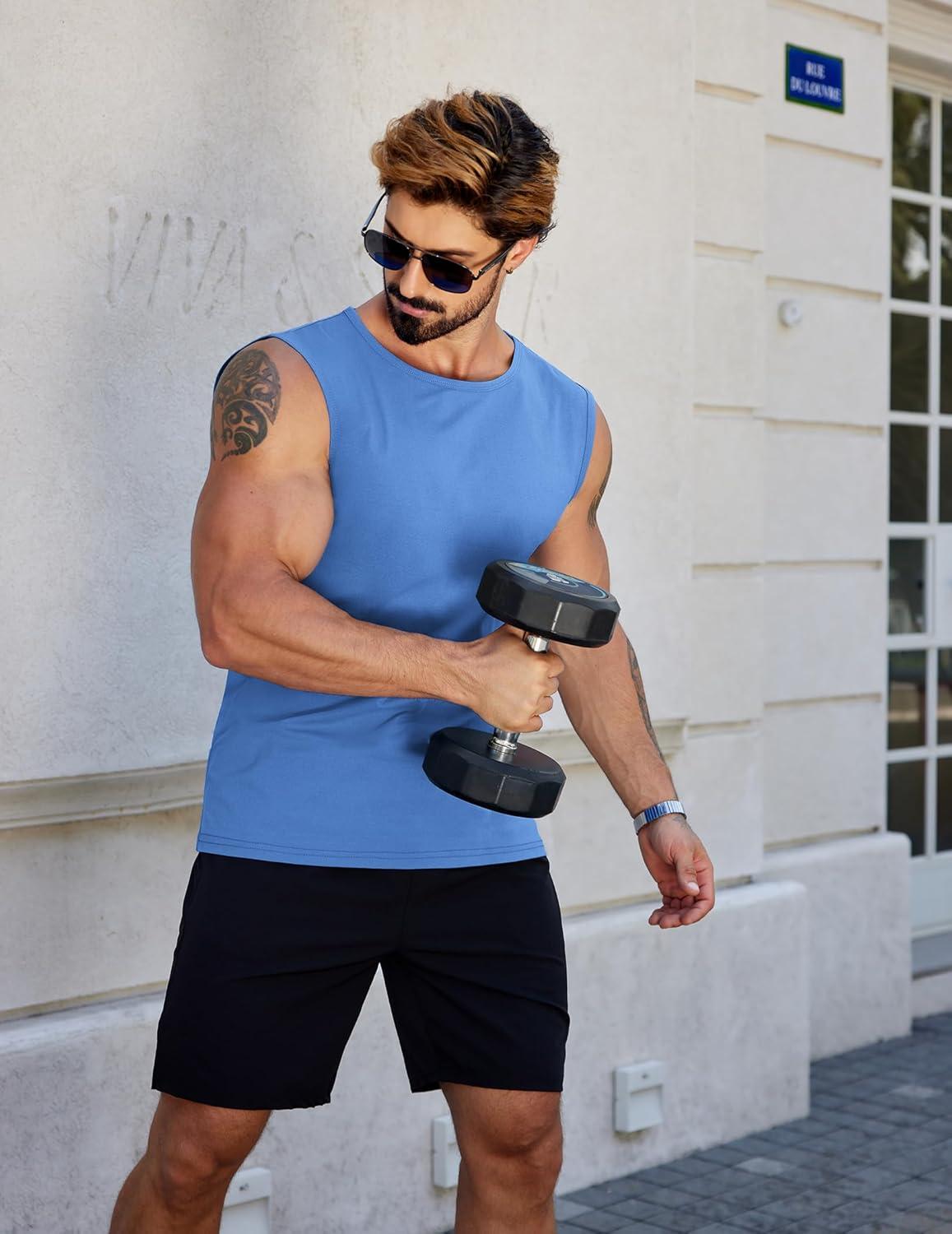 imageCOOFANDY Mens Workout Tank Tops Pack Dry Fit Sleeveless Muscle Gym Shirts Stretch Bodybuilding TeeBlue