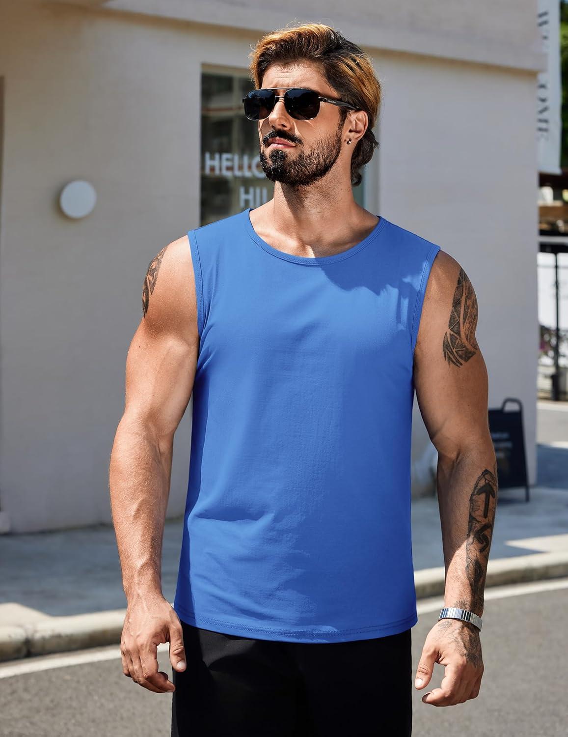 imageCOOFANDY Mens Workout Tank Tops Pack Dry Fit Sleeveless Muscle Gym Shirts Stretch Bodybuilding TeeBlue