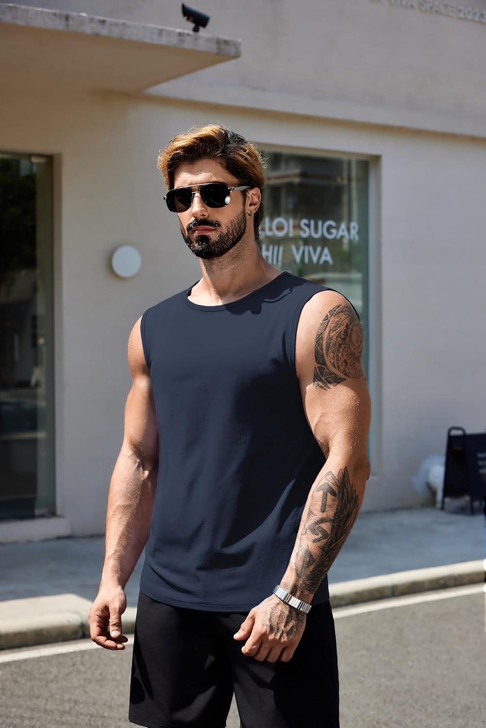 imageCOOFANDY Mens Workout Tank Tops Pack Dry Fit Sleeveless Muscle Gym Shirts Stretch Bodybuilding TeeNavy