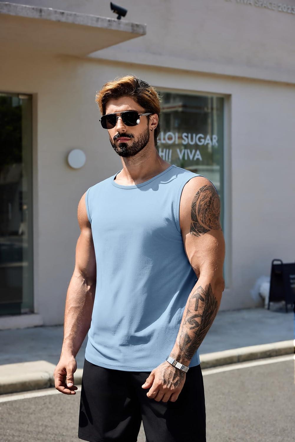 imageCOOFANDY Mens Workout Tank Tops Pack Dry Fit Sleeveless Muscle Gym Shirts Stretch Bodybuilding TeeNavylight Blue