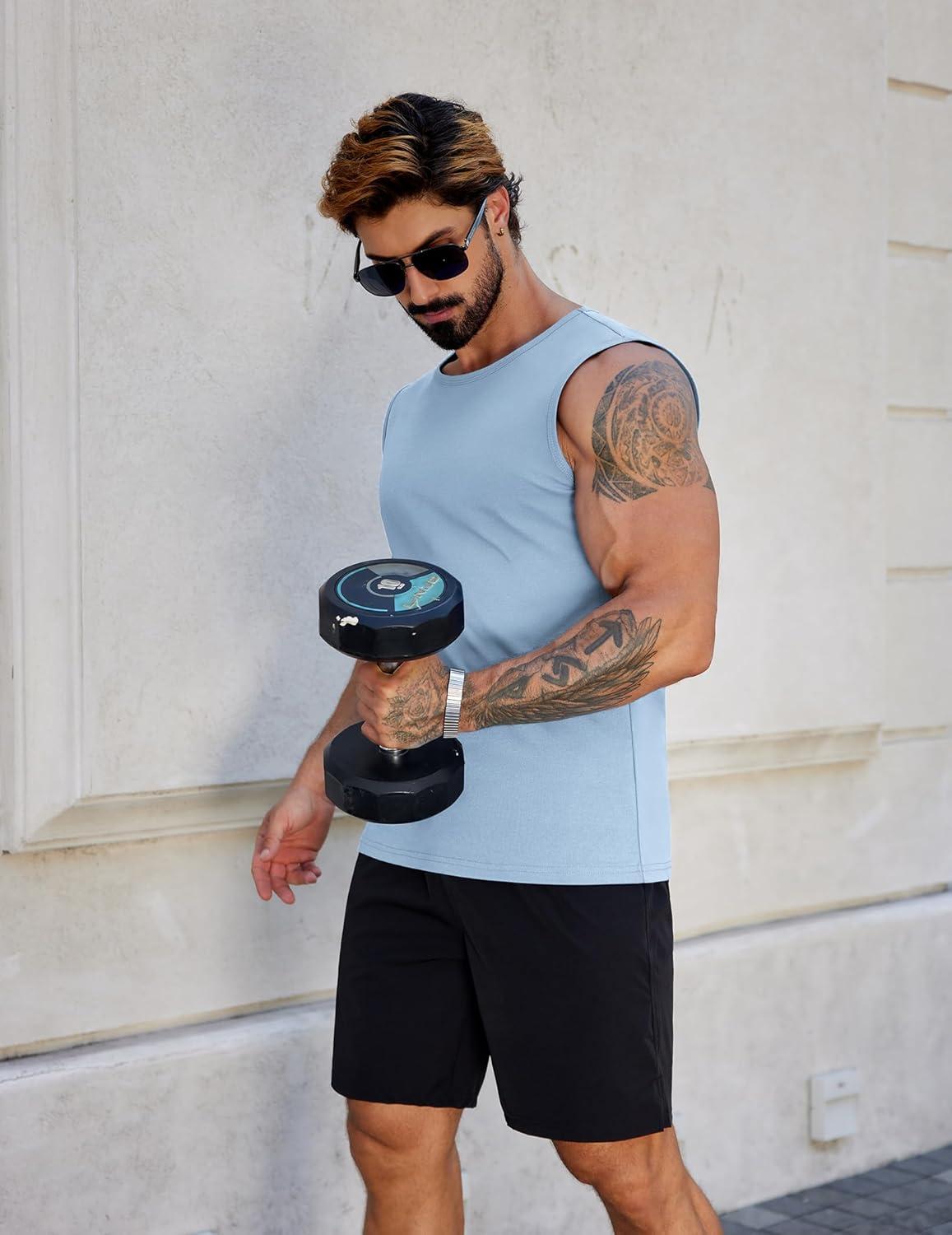 imageCOOFANDY Mens Workout Tank Tops Pack Dry Fit Sleeveless Muscle Gym Shirts Stretch Bodybuilding TeeNavylight Blue
