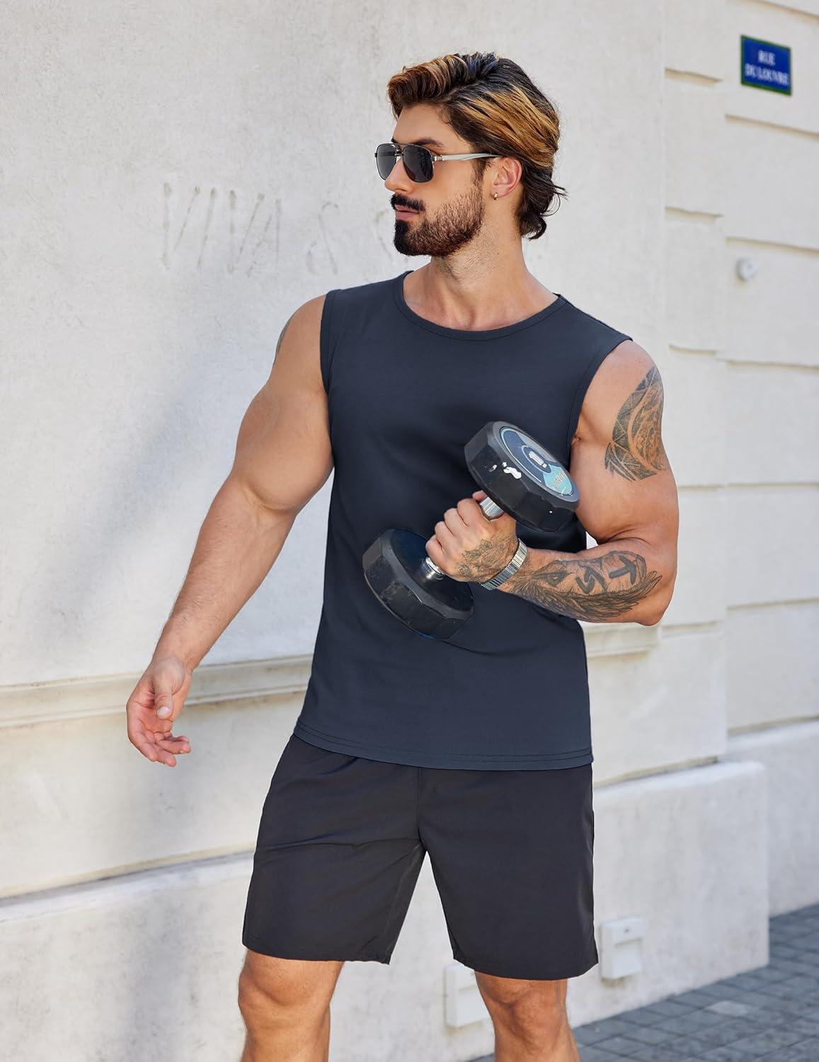 imageCOOFANDY Mens Workout Tank Tops Pack Dry Fit Sleeveless Muscle Gym Shirts Stretch Bodybuilding TeeNavylight Blue
