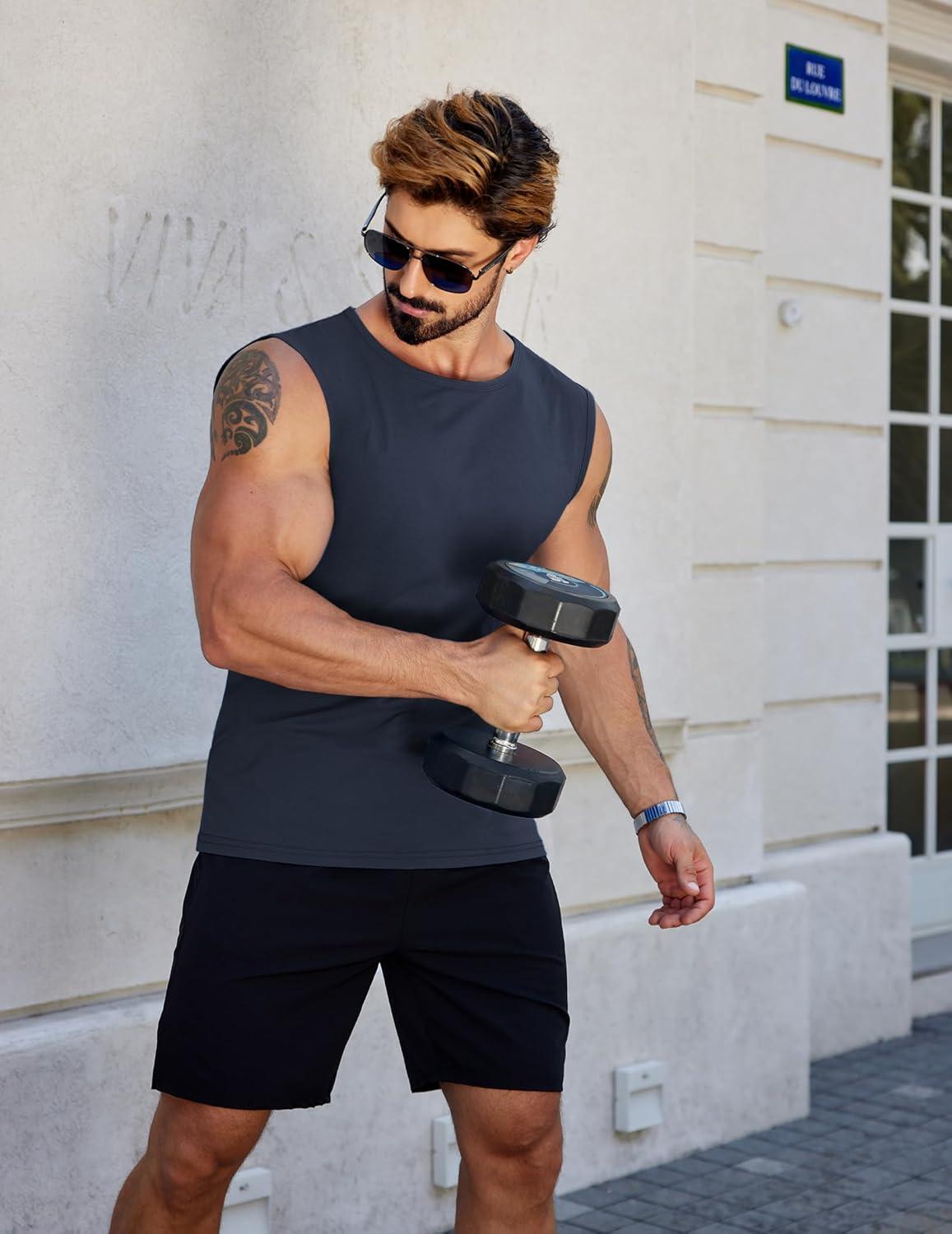 imageCOOFANDY Mens Workout Tank Tops Pack Dry Fit Sleeveless Muscle Gym Shirts Stretch Bodybuilding TeeNavylight Blue