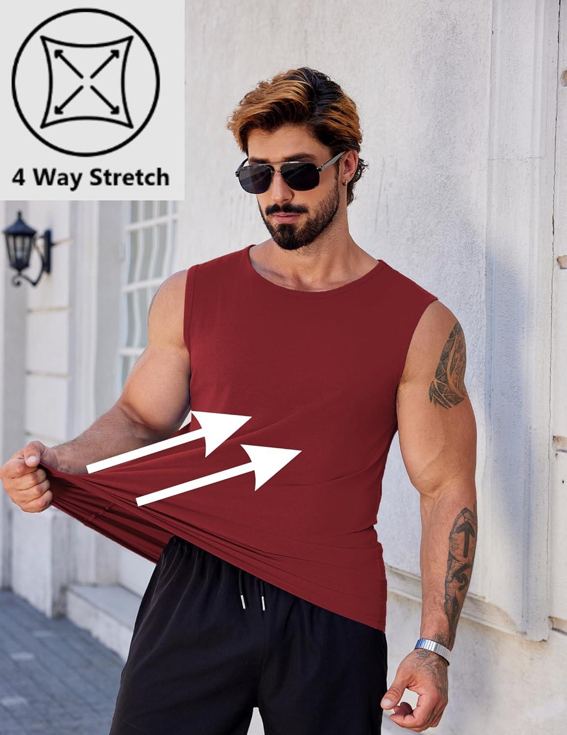 imageCOOFANDY Mens Workout Tank Tops Pack Dry Fit Sleeveless Muscle Gym Shirts Stretch Bodybuilding TeeWine Red