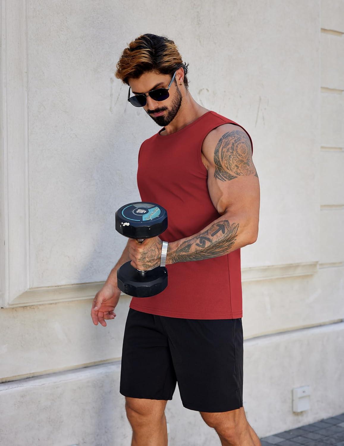 imageCOOFANDY Mens Workout Tank Tops Pack Dry Fit Sleeveless Muscle Gym Shirts Stretch Bodybuilding TeeWine Red