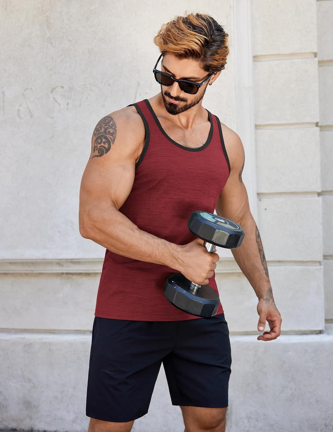 imageCOOFANDY Mens Workout Tank Tops Pack Dry Fit Sleeveless Running Shirts Gym Muscle Bodybuilding T ShirtsBlackDark GreyWine Red