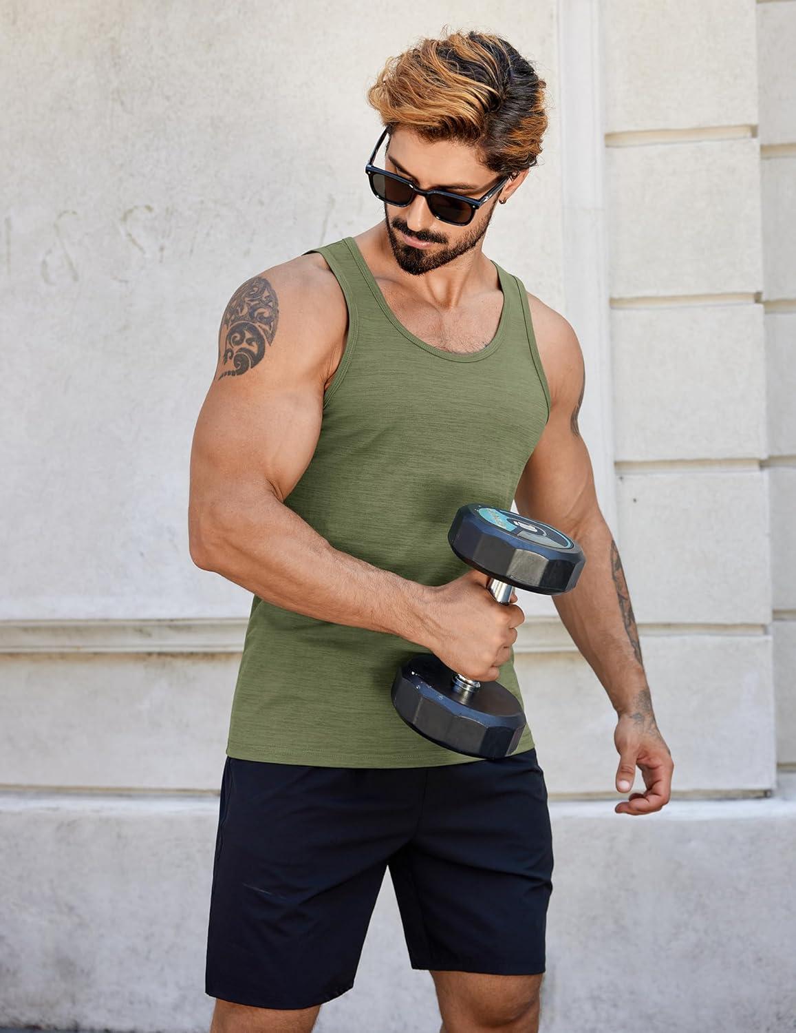 imageCOOFANDY Mens Workout Tank Tops Pack Dry Fit Sleeveless Running Shirts Gym Muscle Bodybuilding T ShirtsBlackGreyArmy Green