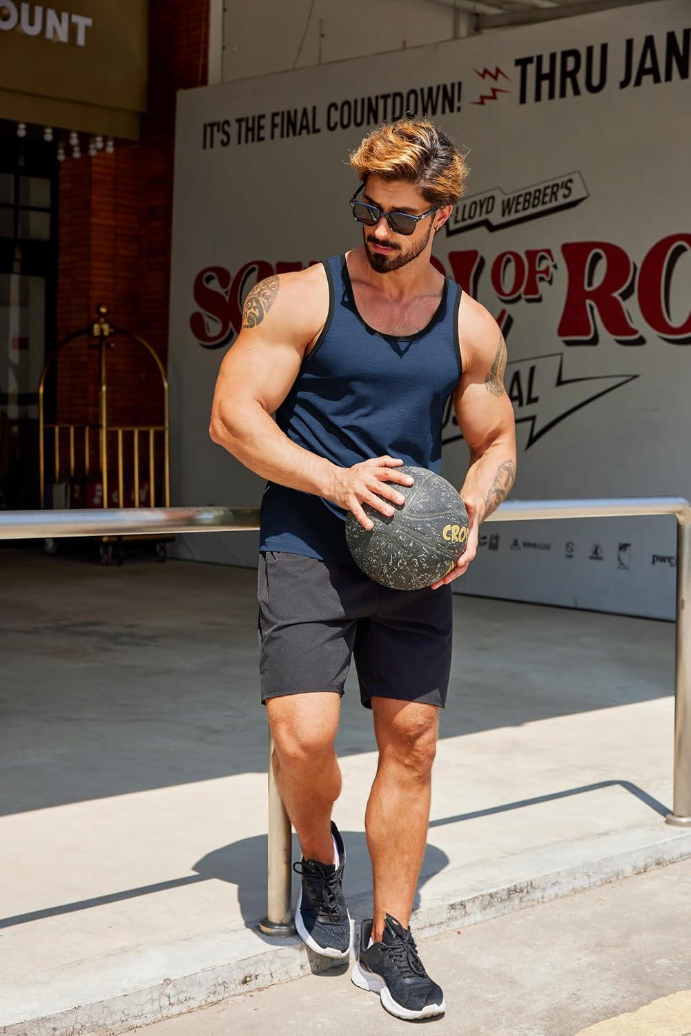 imageCOOFANDY Mens Workout Tank Tops Pack Dry Fit Sleeveless Running Shirts Gym Muscle Bodybuilding T ShirtsBlackNavy Blue