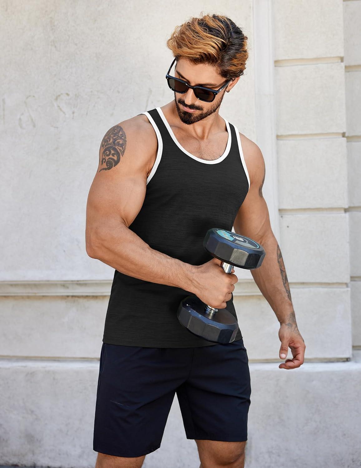 imageCOOFANDY Mens Workout Tank Tops Pack Dry Fit Sleeveless Running Shirts Gym Muscle Bodybuilding T ShirtsBlackNavy Blue