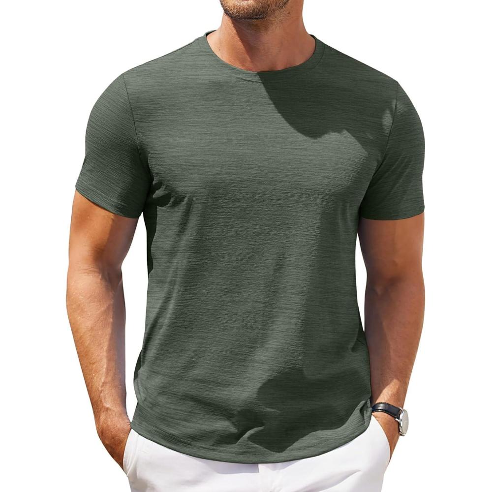 imageCOOFANDY Mens Crew Neck T Shirt Short Sleeve Casual Summer Basic Tee Muscle Slim Fit Workout TShirtArmy Green