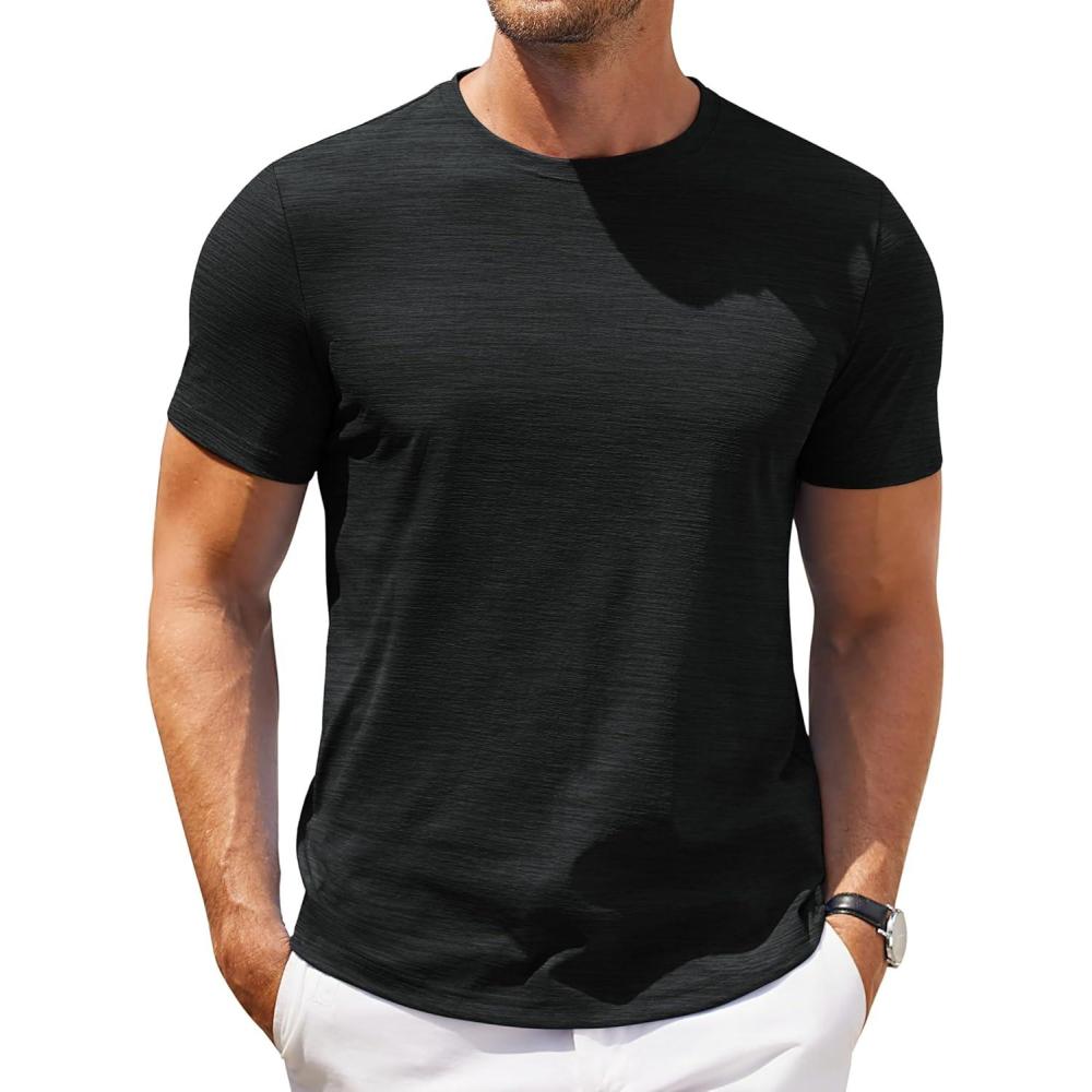 imageCOOFANDY Mens Crew Neck T Shirt Short Sleeve Casual Summer Basic Tee Muscle Slim Fit Workout TShirtBlack