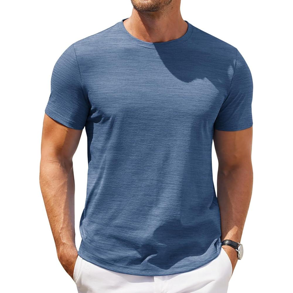 imageCOOFANDY Mens Crew Neck T Shirt Short Sleeve Casual Summer Basic Tee Muscle Slim Fit Workout TShirtBlue