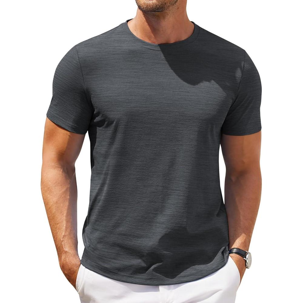 imageCOOFANDY Mens Crew Neck T Shirt Short Sleeve Casual Summer Basic Tee Muscle Slim Fit Workout TShirtDark Gray