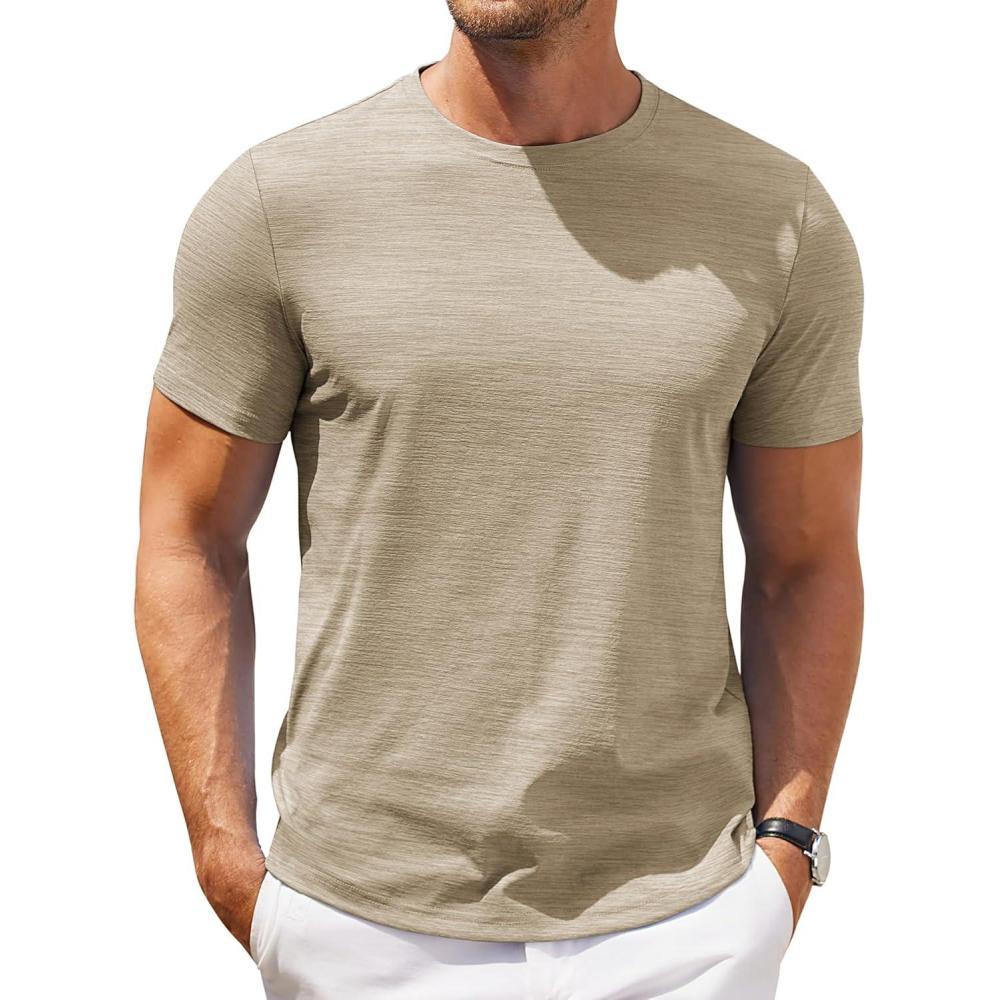 imageCOOFANDY Mens Crew Neck T Shirt Short Sleeve Casual Summer Basic Tee Muscle Slim Fit Workout TShirtKhaki