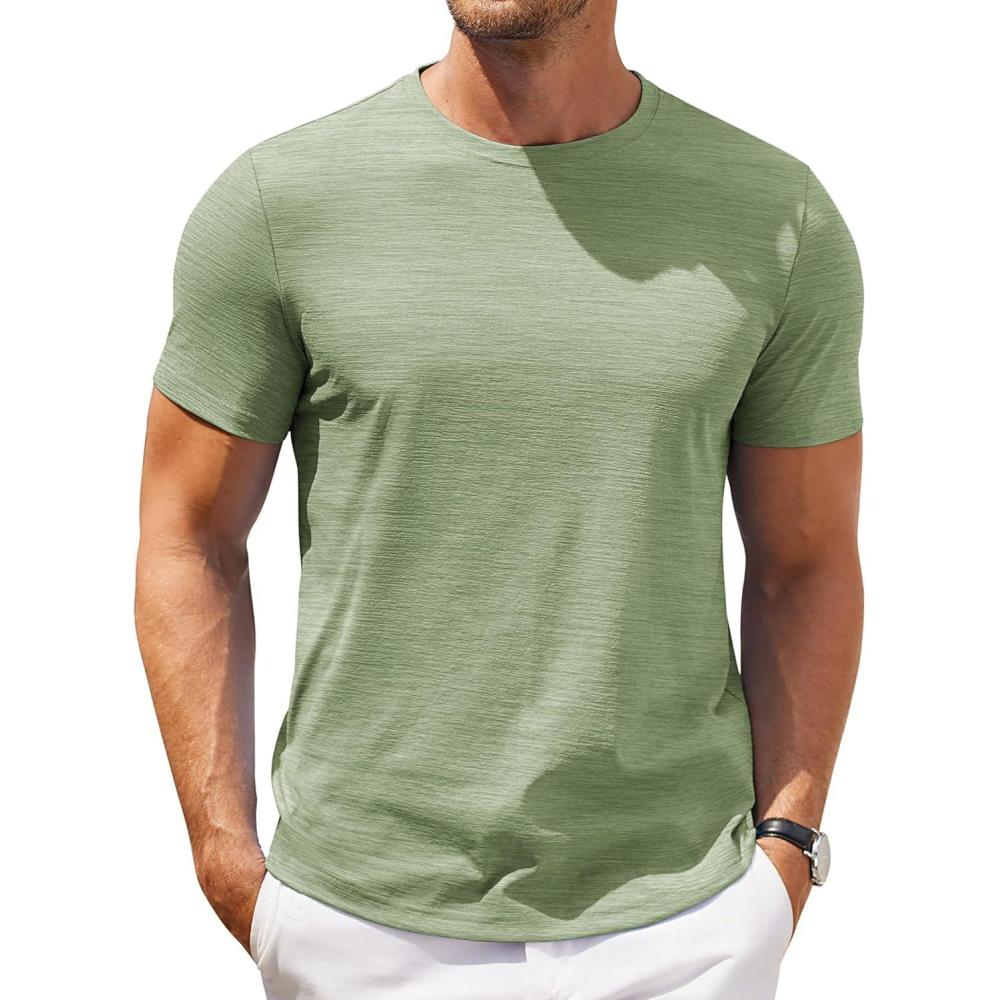imageCOOFANDY Mens Crew Neck T Shirt Short Sleeve Casual Summer Basic Tee Muscle Slim Fit Workout TShirtLight Green