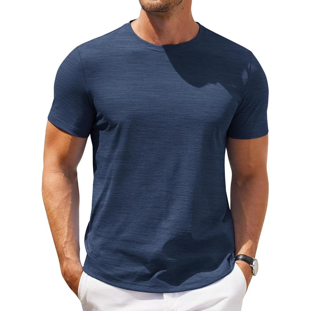 imageCOOFANDY Mens Crew Neck T Shirt Short Sleeve Casual Summer Basic Tee Muscle Slim Fit Workout TShirtNavy Blue