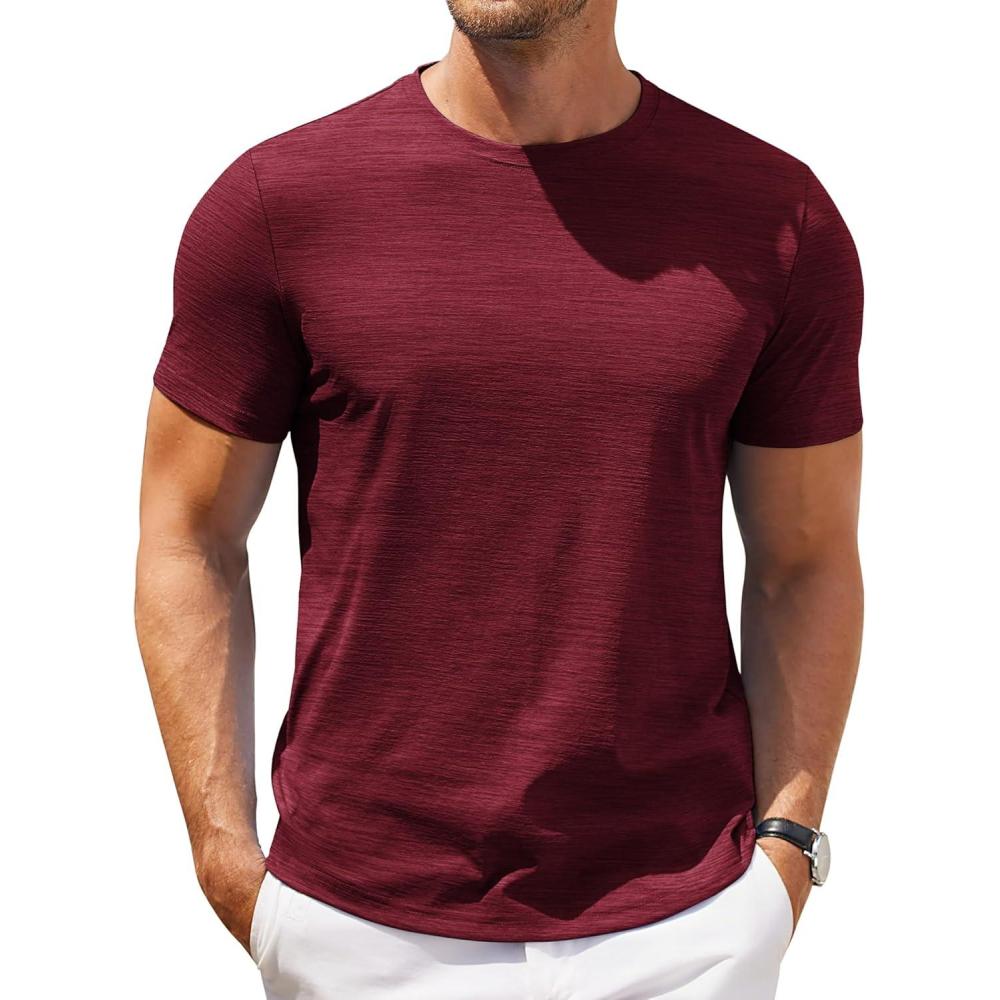 imageCOOFANDY Mens Crew Neck T Shirt Short Sleeve Casual Summer Basic Tee Muscle Slim Fit Workout TShirtWine Red