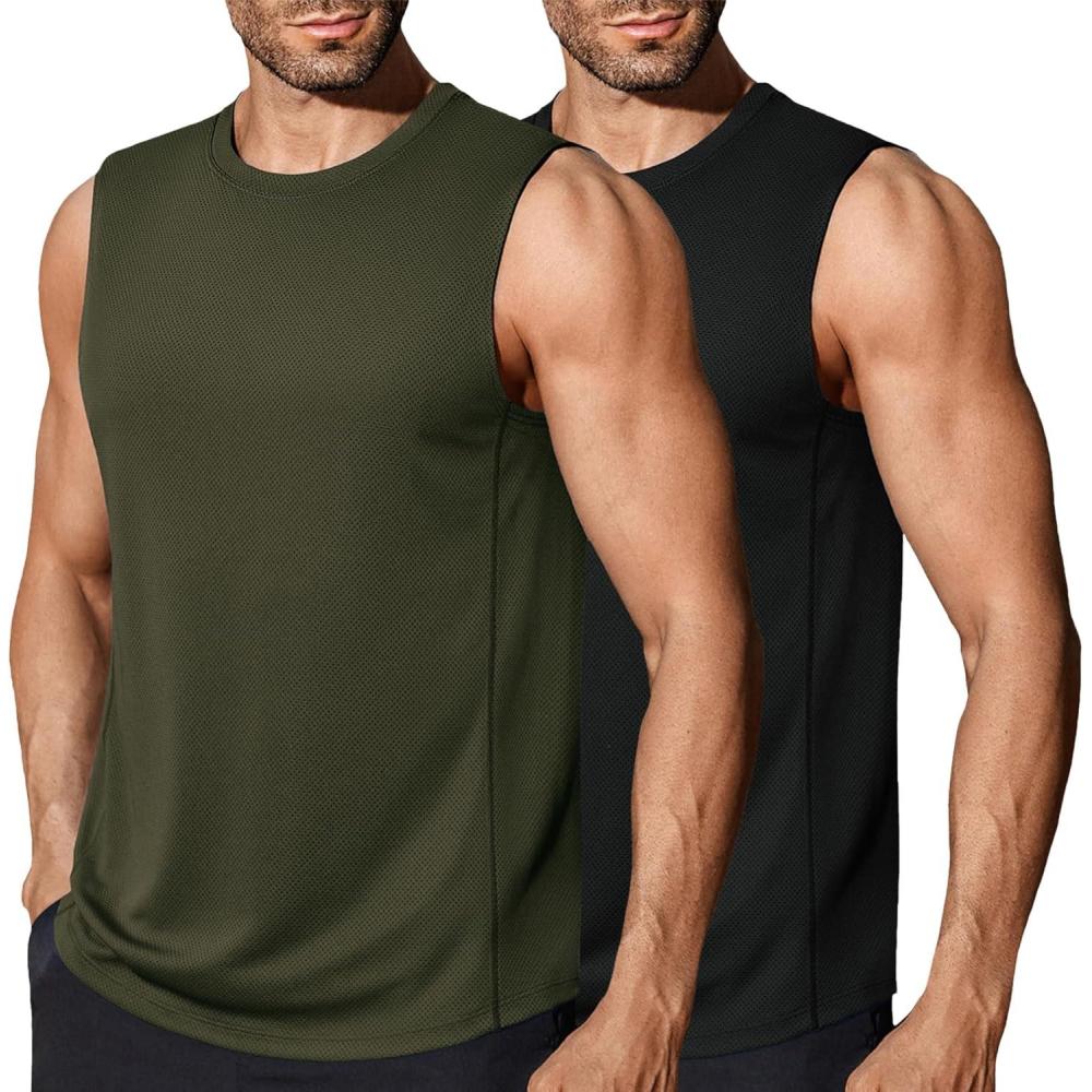 imageCOOFANDY Mens Workout Gym Tank Tops Dry Fit Pack Sleeveless Muscle Shirts Breathable Running TankBlackArmy Green